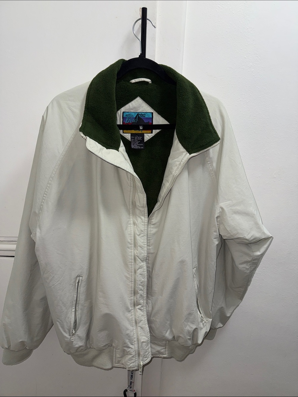 Vintage Mens Bomber Jacket in Off-White and Olive Size L